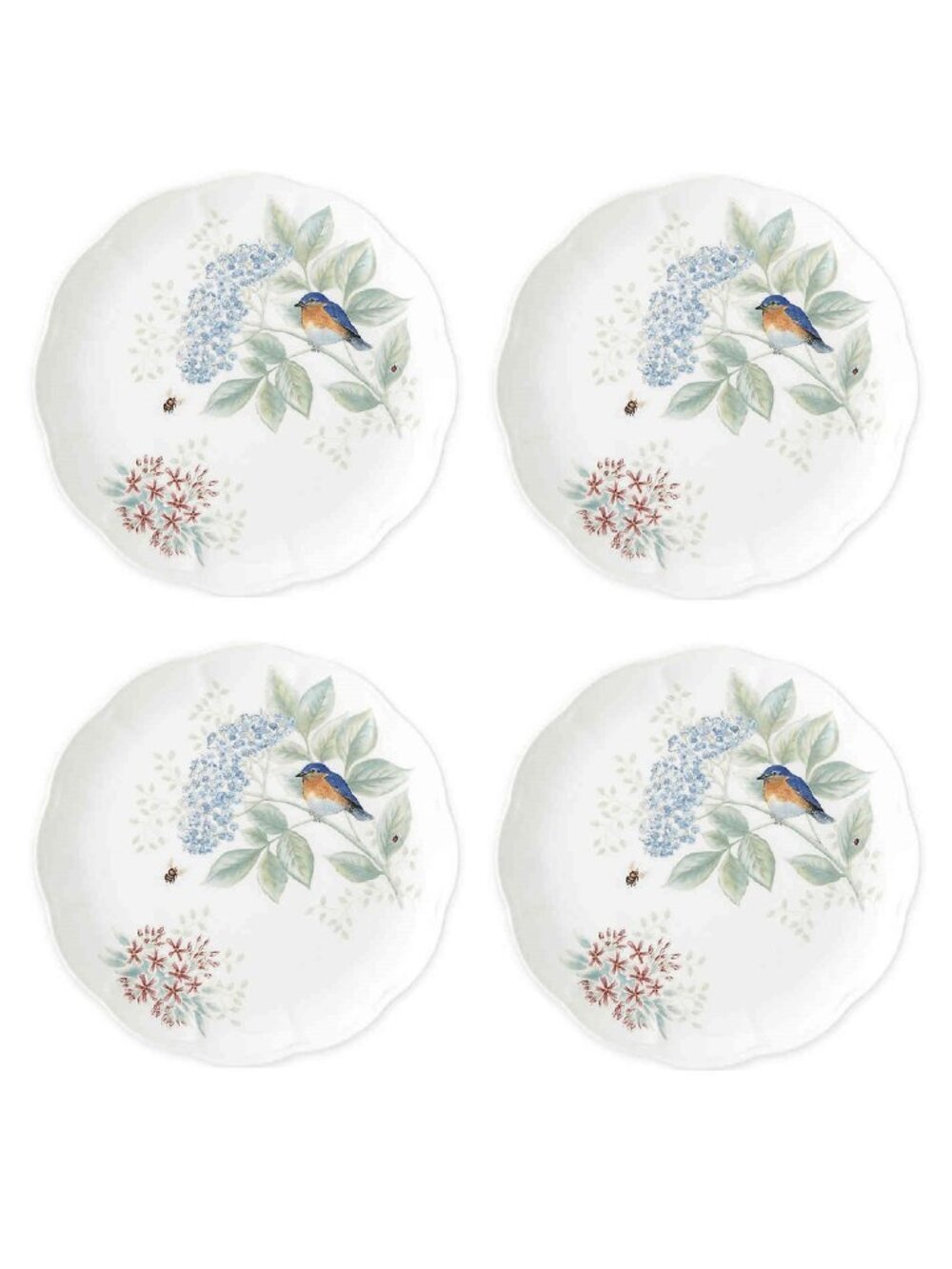 4 new with tags Lenox Butterfly Meadow BLUEBIRD 11-inch Porcelain Dinner Plates